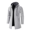 Men Knitting Coat Hooded Drawstring Long Sleeve Solid Color Jacket Zipper Placket Mid-length Warm Winter Jacket