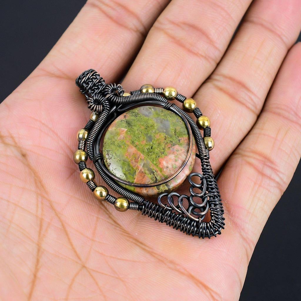 Unakite Pendant, 999 Copper Wire Wrapped Jewelry, Gemstone Jewelry Pendant, Handmade Wedding Gift Jewelry