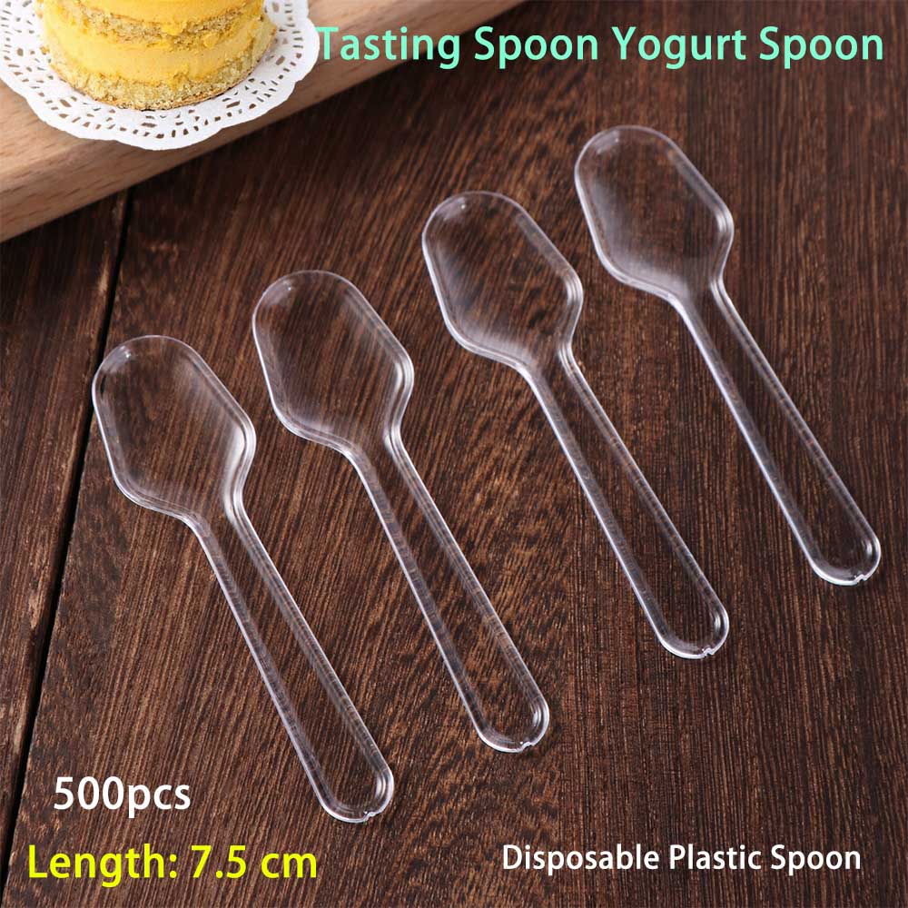 500pcs Disposable Disposable Plastic Spoons Clear Dessert Cake Scoop Tableware