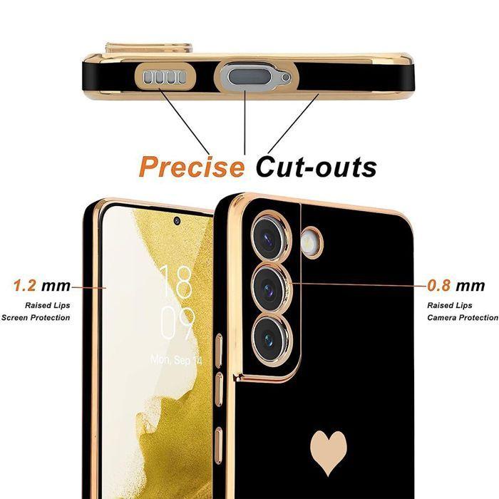 Coque de protection - BOOLING - Samsung Galaxy S21 - Silicone Noir - Motif Coeur Doré - Antichoc