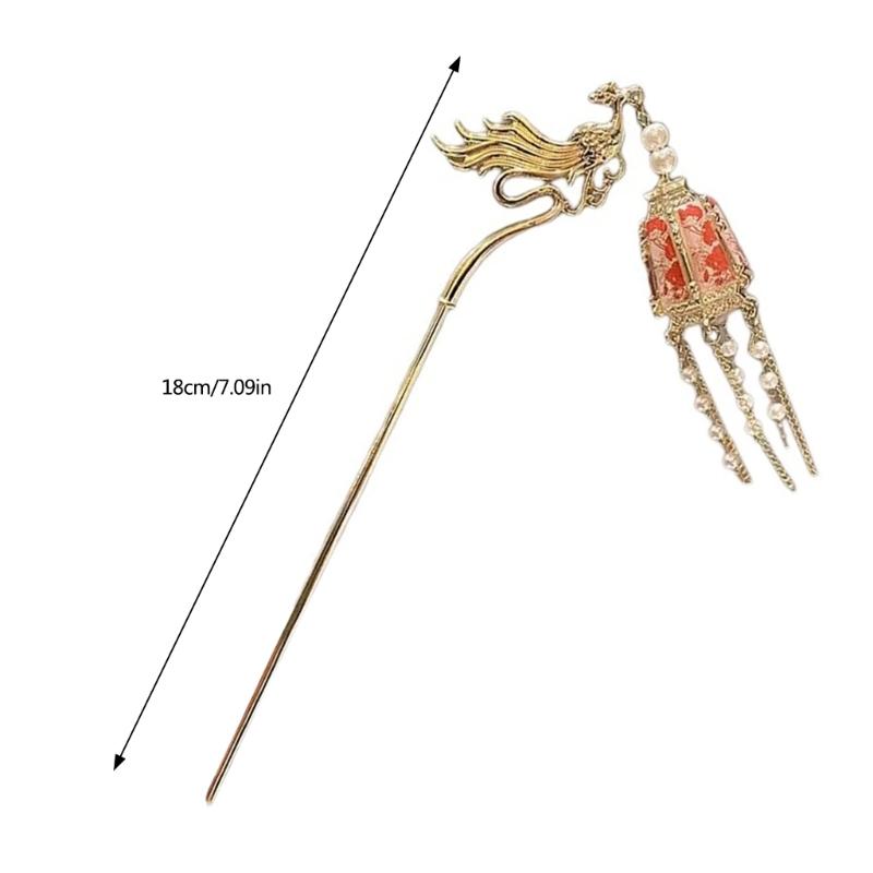 LED Lantern Dangling Hairpin Tassels Buyao Hair Stick Antique Acrylic Hair Pin for Female Chinese Costume Accessories