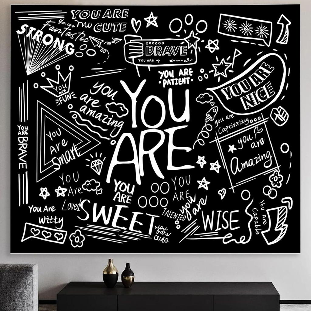 Black and White Inspirational Wall Tapestry, Positive Saying Aesthetic Decor Wall Hanging for Bedroom Kids Teen Girl Boy Dorm