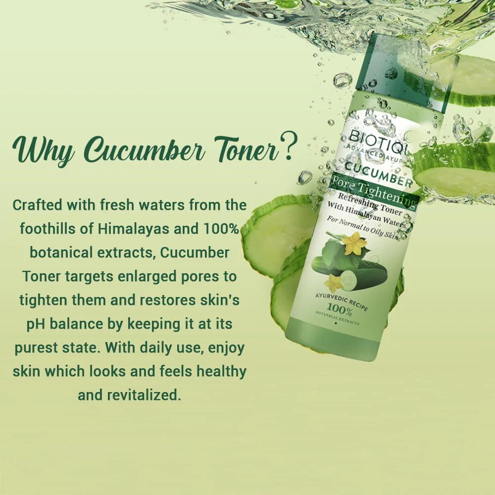 Biotique Cucumber Toner For Pore Tightening 120ml | Natural pH Balance | Oil Control | Botanical Extracts | Oily Skin Care