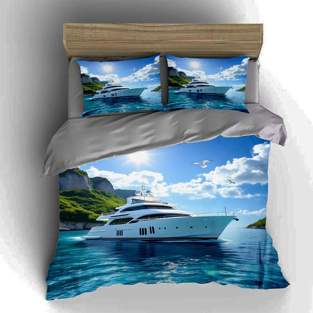 Luxury Yacht Seascape Bedding Duvet Cover Sets Duvet Covers Pillowcases Gifts (1 * Duvet Cover 2 * Pillowcases, Without Duvet Insert)