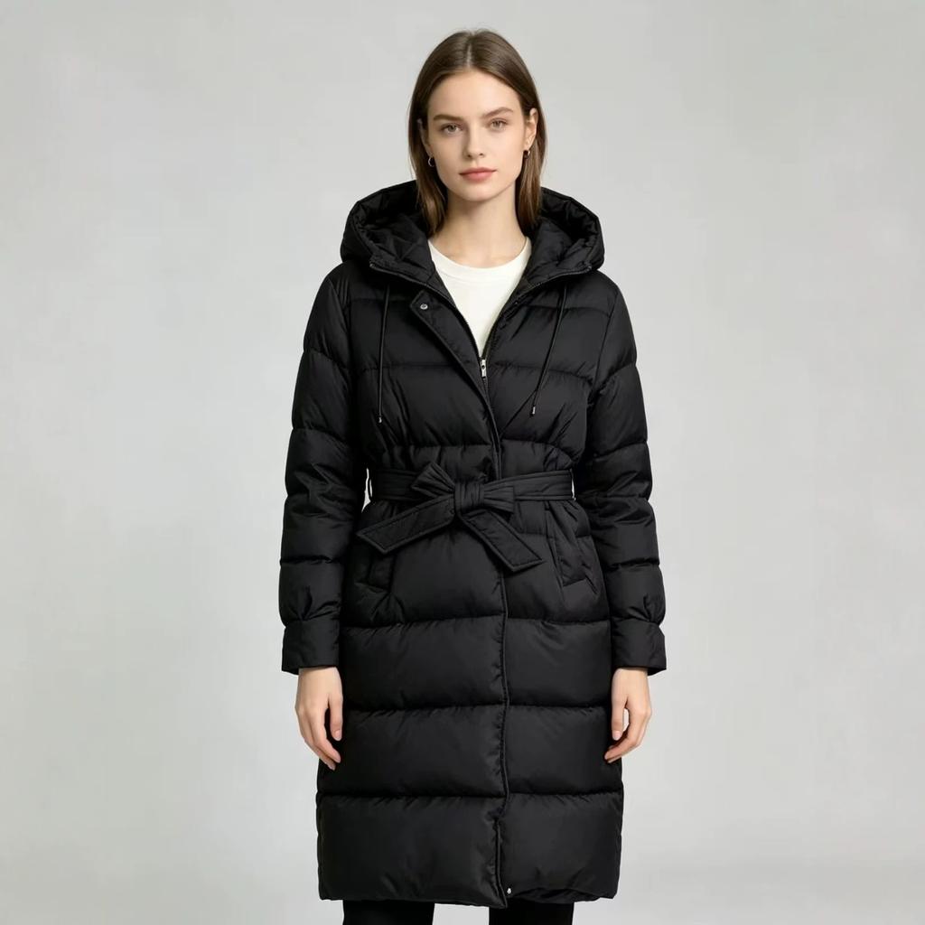 New products in winter are in stock, comfortable and warm, solid color, medium and long, super thick hooded strap cotton jacket.