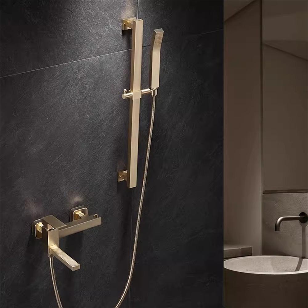 Tuqiu Brushed Gold Bath and Shower Faucet Set Wall Mounted Bathtub Faucet Shower Mixer Bathroom Taps Brass