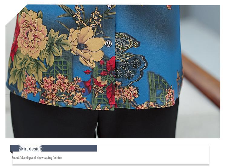 Faux Silk Short Sleeve Blouse for Middle-Aged and Elderly Women - Petite Fit, Mom Style