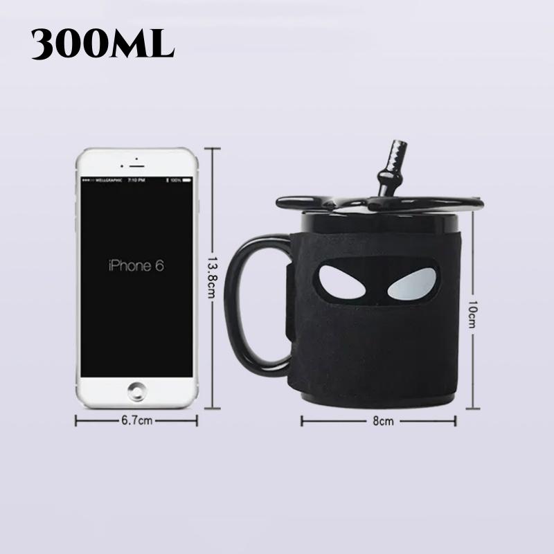 Ninja Ceramic Mug Creative Funny Coffe Cup with Lid Spoon Set Porcelain Kitchen Utensils Drinkware Mug Kawaii Water Cup