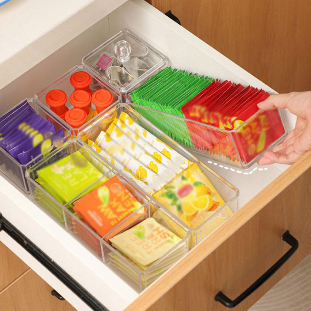 Tea Bag Clear Storage Box Stackable Cosmetic Case Desktop Makeup Stationery Organizer for Bathroom Kitchen Home Organization