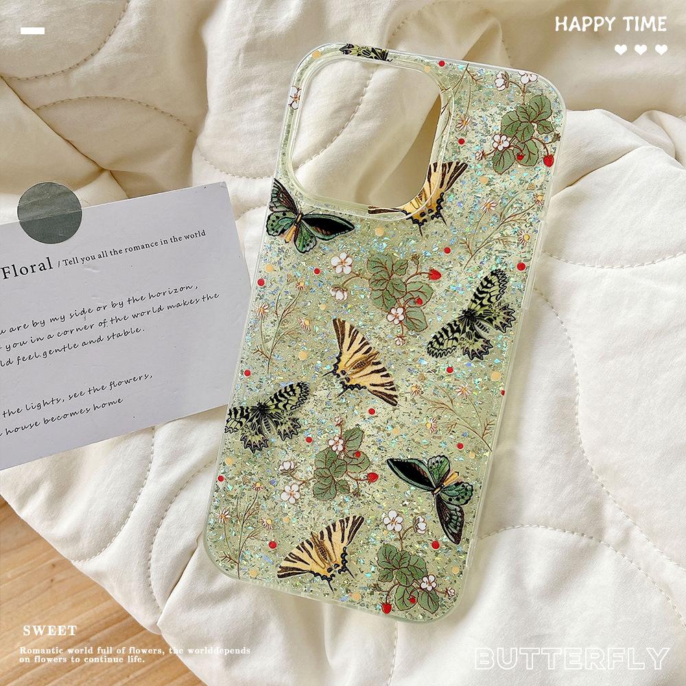 

Retro Butterfly Suitable for Apple 16 Mobile Phone Case IPhone 15 Protective Case 14 Drops of Glue Glitter 13 Shiny Surface 12 Soft Edges Apple 17PROMAX