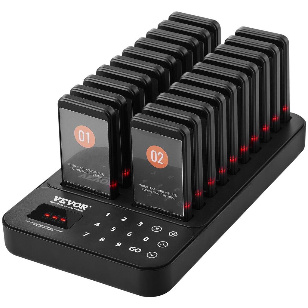 Restaurant Pager System, Wireless 400m Long Range Lineup Waiting Queue Signal, Guest Customer Calling Beepers with Vibration & Flashing, 20 Buzzers