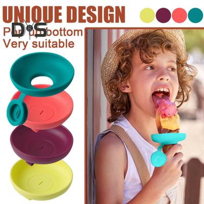 4Pcs Kids Popsicle Holders with Drip Catcher Ice Cream Stand with Dual Functional Design Easy To Clean Silicone Holder for Summer And Birthday Parties