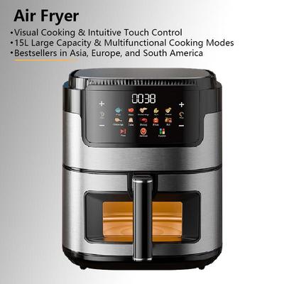 15L Stainless Steel Air Fryer with Touch Screen Display