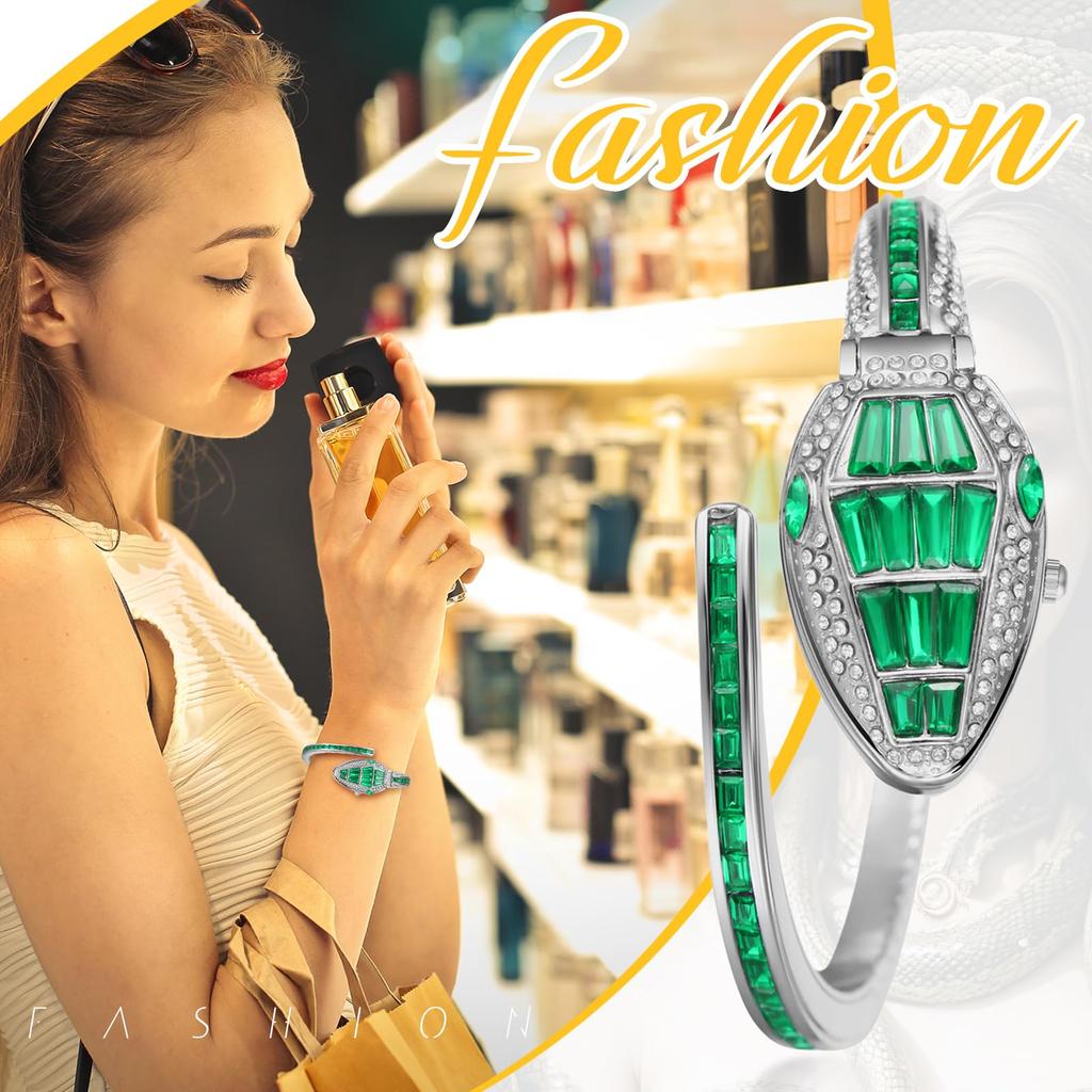 Crystal Bangle Watch with Waterproof Analog Diamond Popular Green Fashion Watch Perfect Gift for White and Christmas Women's Accent Display,