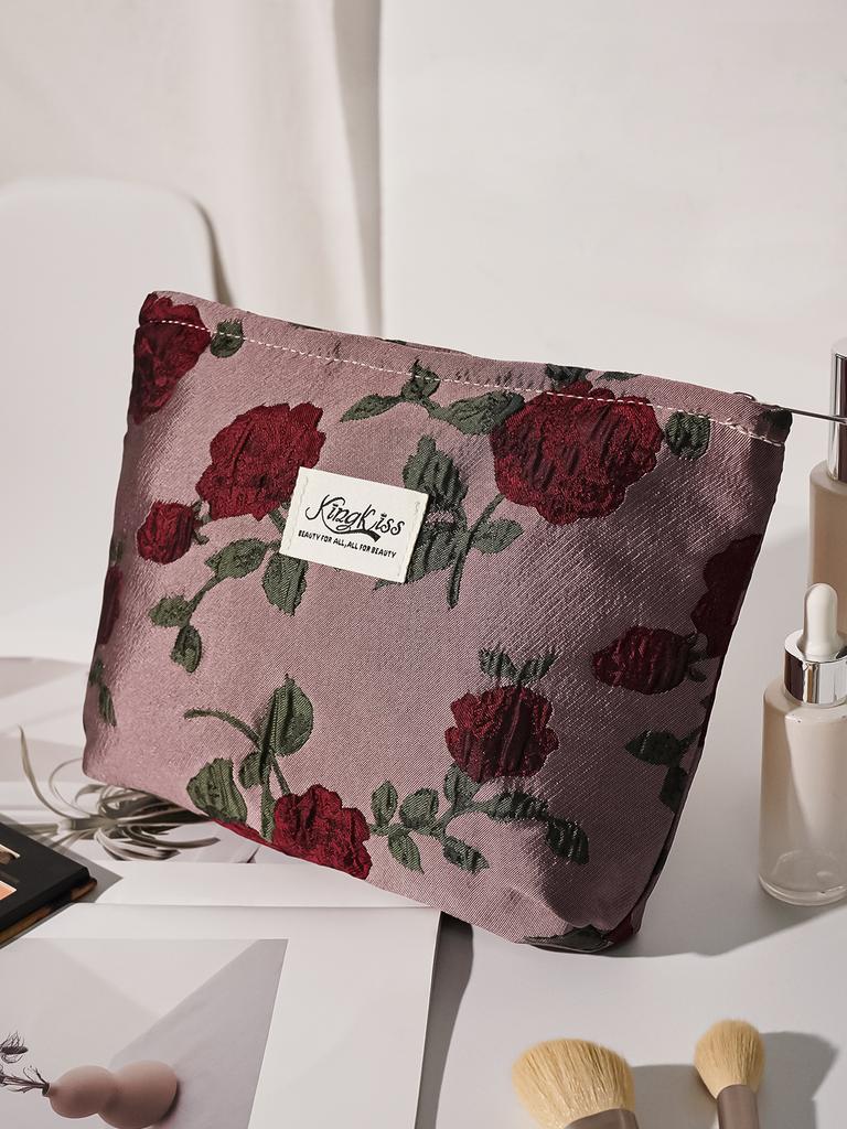 Vintage Flower Women Makeup Storage Handbag Portable Cosmetic Toiletry Organizer Pouch Large Capacity Floral Wash Bag