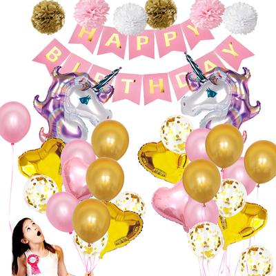 Unicorn Theme Party Decoration Balloon Paper Flower Ball Set Unicorn Balloon Fishtail Flag Birthday Party Decoration