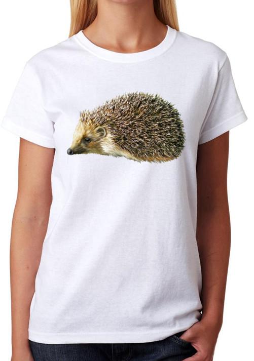 Hedgehog T-Shirt Ladies Fitted Tee Womens Fashion Top L