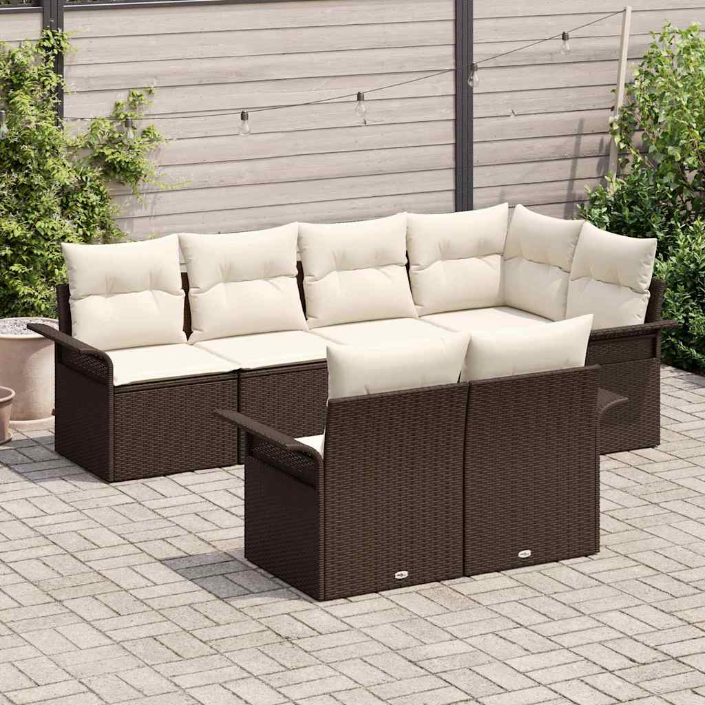 7 piece brown garden sofa set with cushions