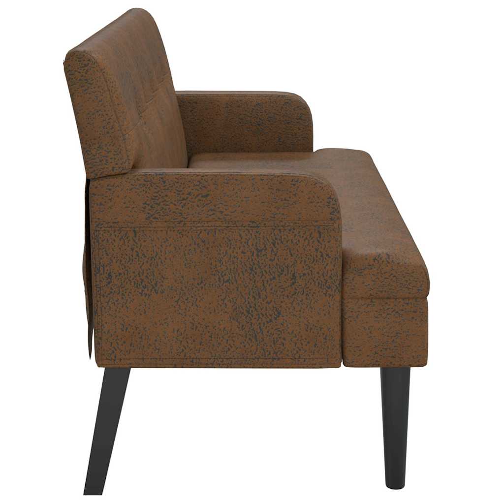 Bench with Backrest Brown 112 X 65.5 X 75 Cm Faux Suede Finish