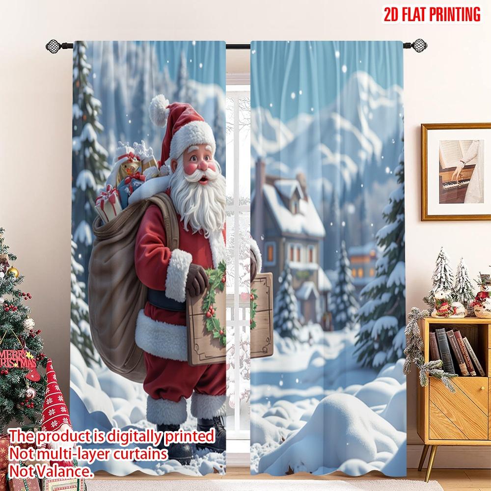 

2 шт. 2D плоская печать Рождественская занавеска для вечеринки Санта Клаус Счастливого Рождества Подарок_а Ткань Без электричества Праздничный праздник 52.50 × 116.00 cm 2 pcs