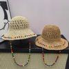 Colorful Wooden Bead Grass Hat With Summer Hollowed Out Large Brim For Sun Protection And Foldable Fisherman Hat