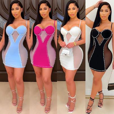 X5047 Europäisch-Amerikanisches Mode-Spaghettiträger-Netz-Bodycon-Kleid