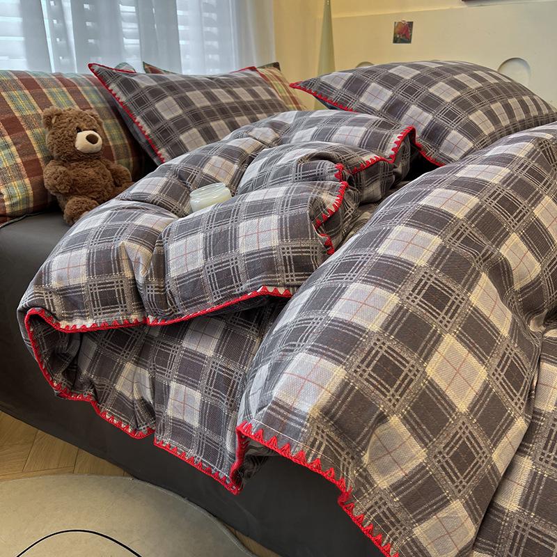 Gebürstetes Verdicktes Baumwoll-Bettwäsche-Set - Herbst & Winter Bettbezug, Laken für Wohnheime