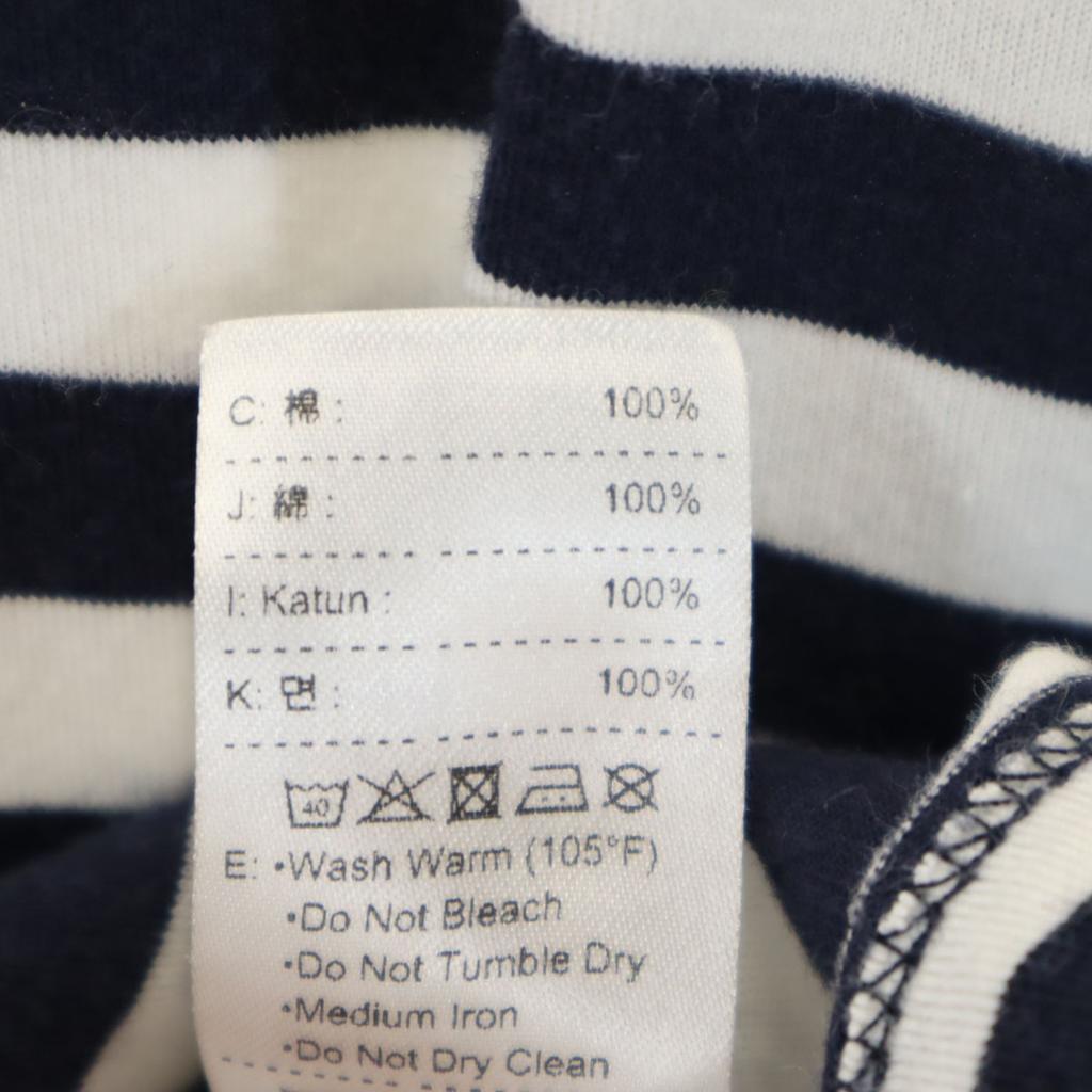 LACOSTE Border Pattern French sleeve V neck T-shirt 36 Navy Women Used