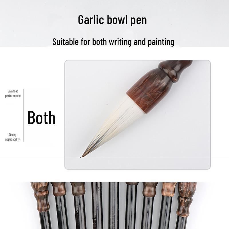 Mixed Hair Chinese Painting and Calligraphy Brush Set: Garlic Head Brush with Sheep and Wolf Hair—Large, Medium, Small for Peony and Plum Painting.