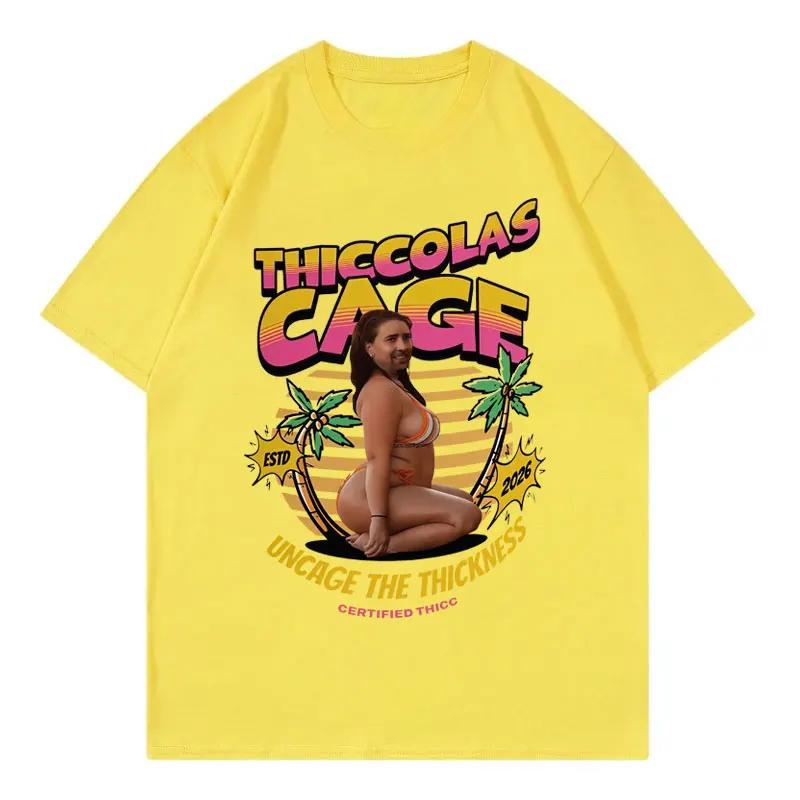 Thiccolas Cage Funny Meme Tshirt Men Women Clothing Fashion Y2k Oversized Tshirts Summer Casual Cotton Short Sleeve T Shirts