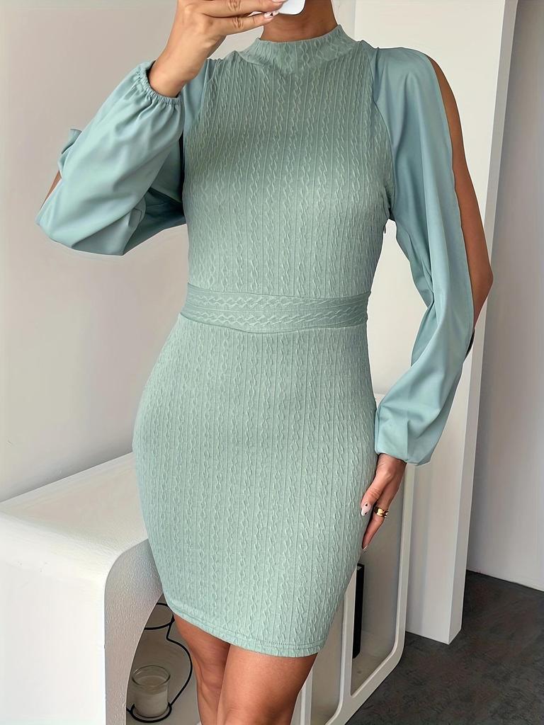 Women's Ribbed Knit Slim-Fit Hollow Cable Dress DX01