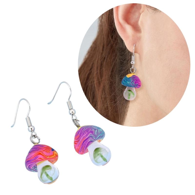 Unique Dangle Earrings Simple Colorful Mushroom Pendant Drop Earrings Statement Jewelry Fashion Small Hoop Earrings