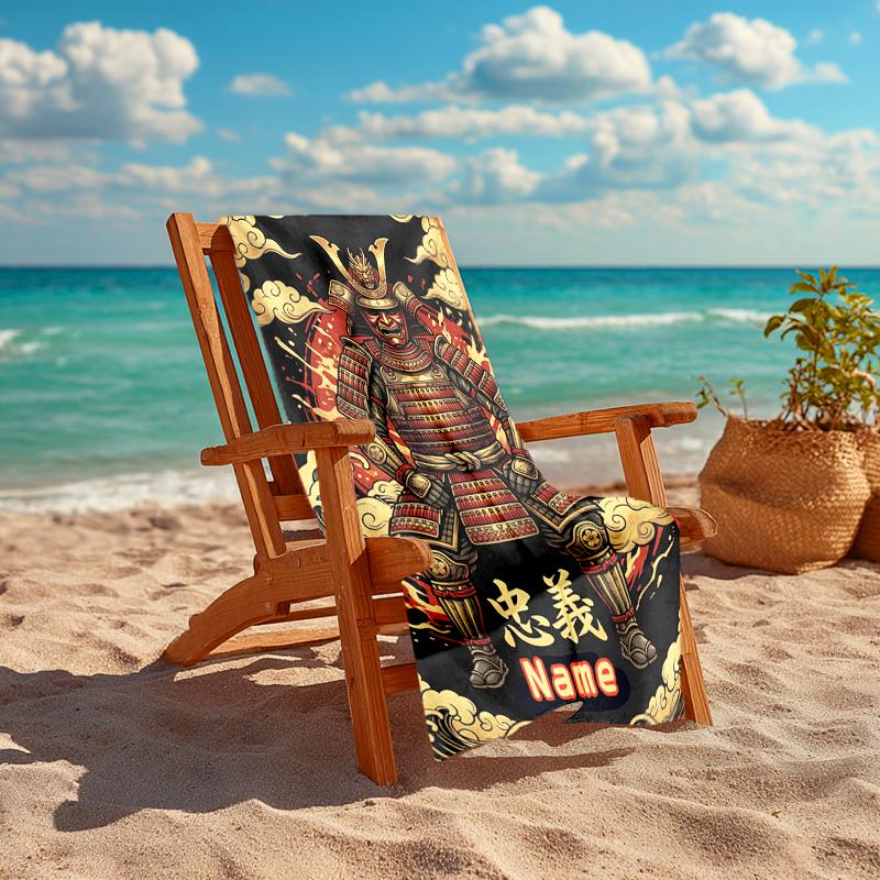 1PC Custom Name Samurai Warrior Spirit Beach Towel Highly Absorbent And Sand-Resistant Towel for Swimming, Pool, Yoga, And Travel Lightweight