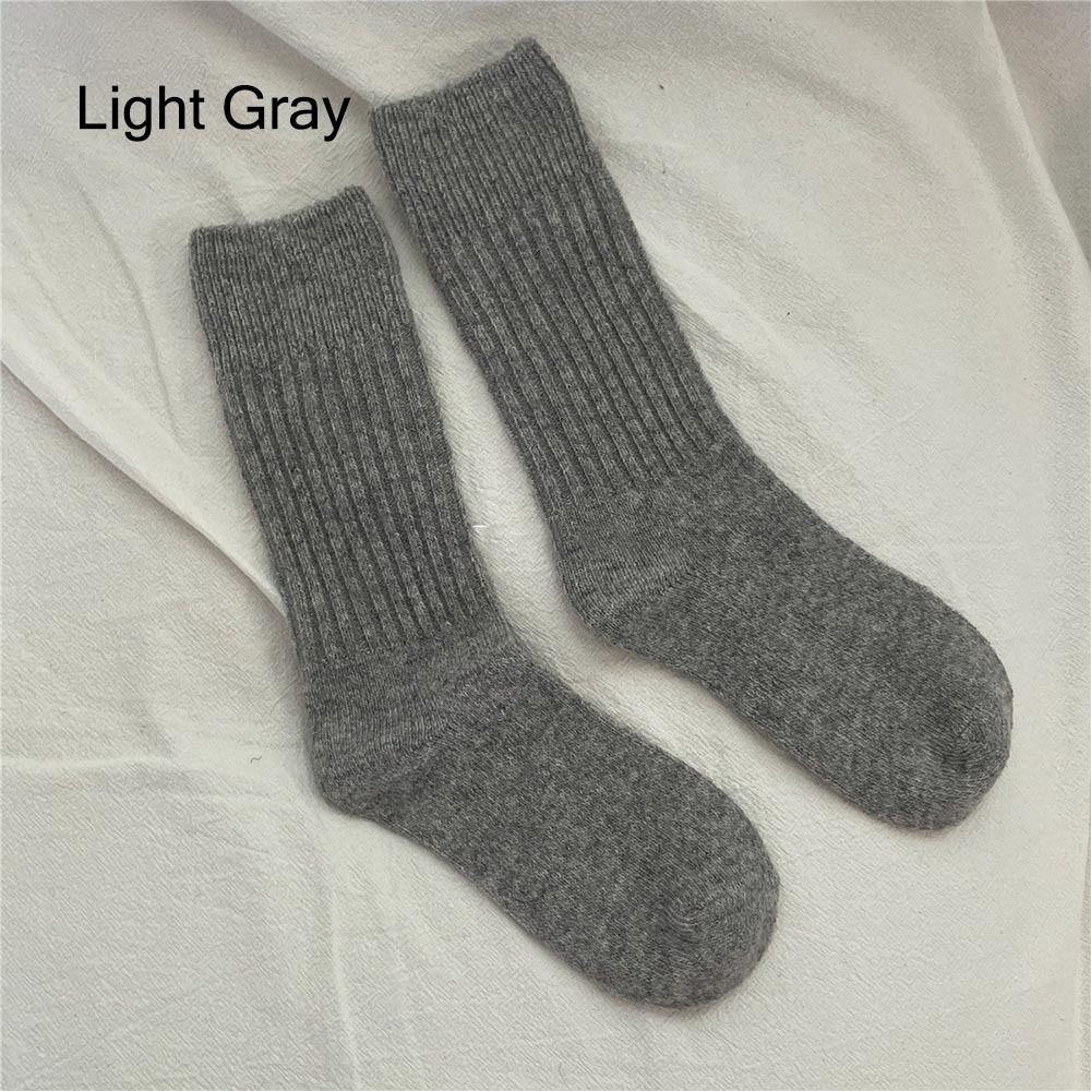 

Thermal Wool Cashmere Long Socks Solid Crew Socks Retro Thicken Warm Mid-Calf Socks Unisex Light Gray