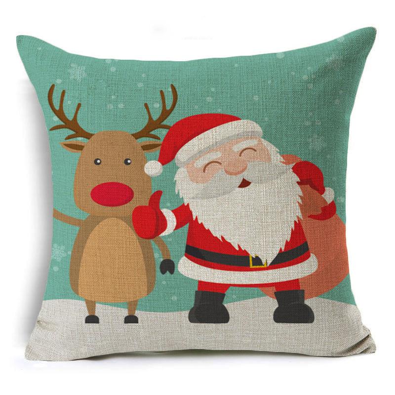 Santa Claus Cartoon Christmas Cushion Covers Reindeer Christmas Trees Linen Pillow Cover Decorative Sofa Couch Throw Pillows