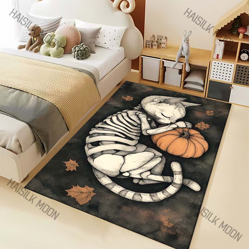 

Cat and Pumpkin Print Carpet for Living Room Bedroom Bedside Floor Mat Cloakroom Area Rugged Home Halloween Decoration 40x60cm