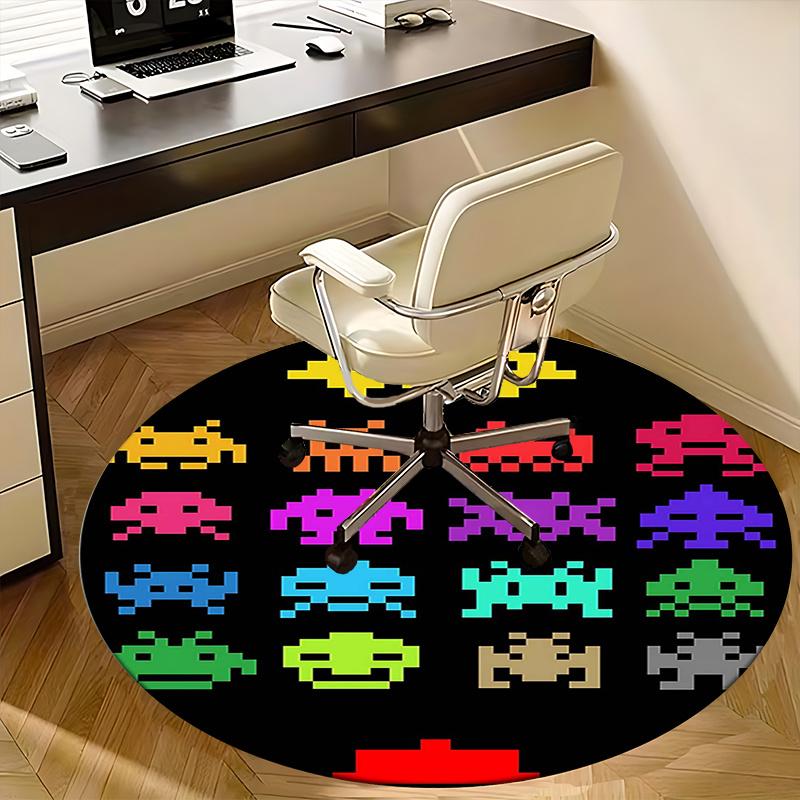 

Space Invaders,Pixel Art Chair mat Round Rug Office carpet, Machine Washable, Non slip, Suitable for Living Rooms, Bedrooms 80cm