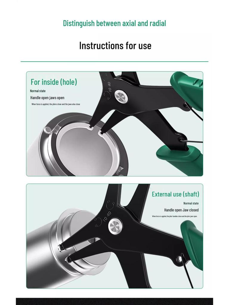 Víceúčelové dvojité kleště na pojistné kroužky pro vnitřní/vnější ohýbání a pojistné kroužky