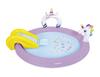 JILONG Unicorn Spray Pool, 182 X 155 X 79 Cm (Inflatable Size, Slide, and Decorations Included), JL-688024, PL/WH/YL/BL, Medium Size