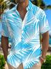 Men's Fashion Short-sleeve Shirt with Palm Leaf Pattern in Blue, White, and Brown| Non-elastic Fabric, Buckle Detail, Lapel Design, Regular Fit,