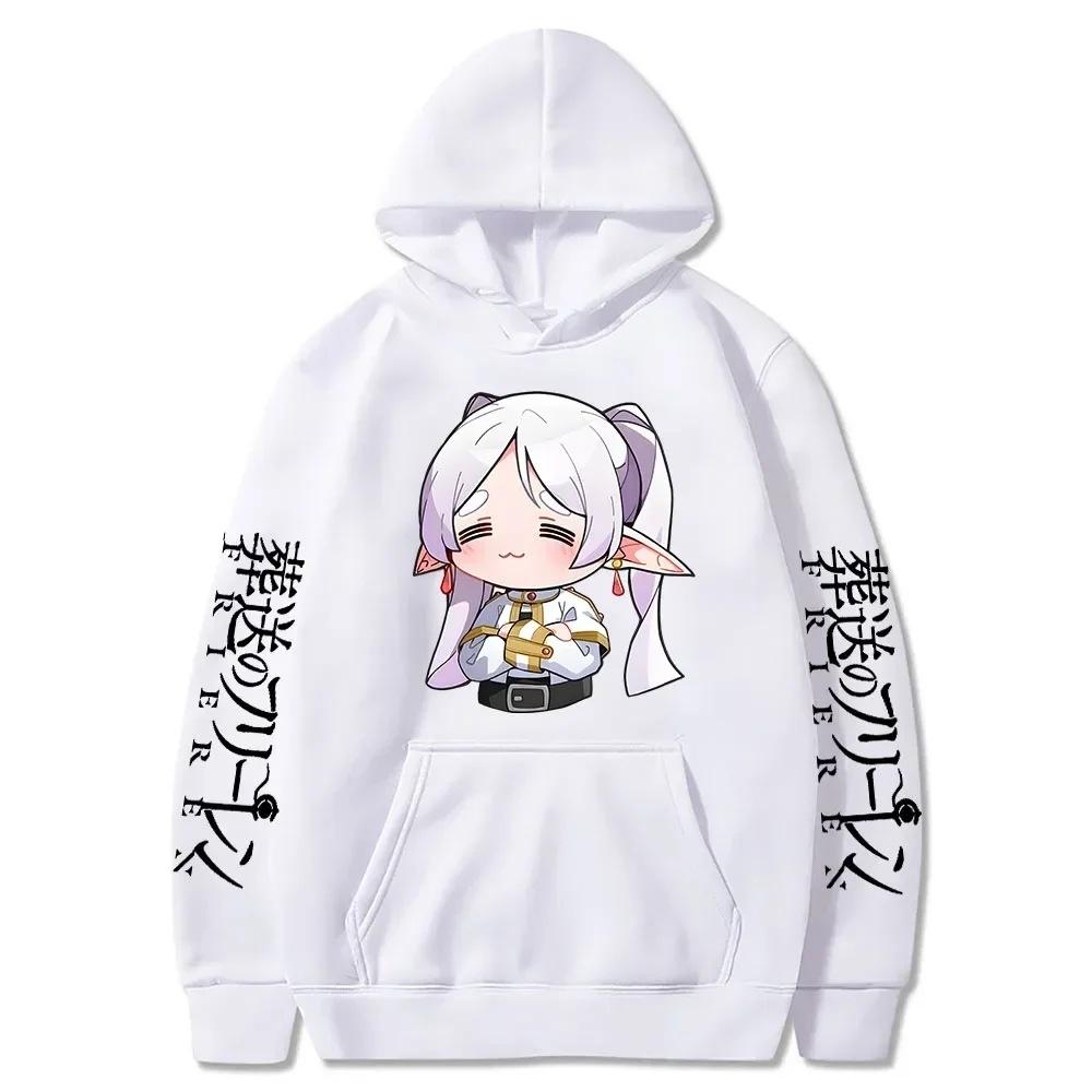 Cartoon Cute Frieren Hoodies Beyond Journey's End Manga Prind Autumn Winter Fleece Streetwear Tops