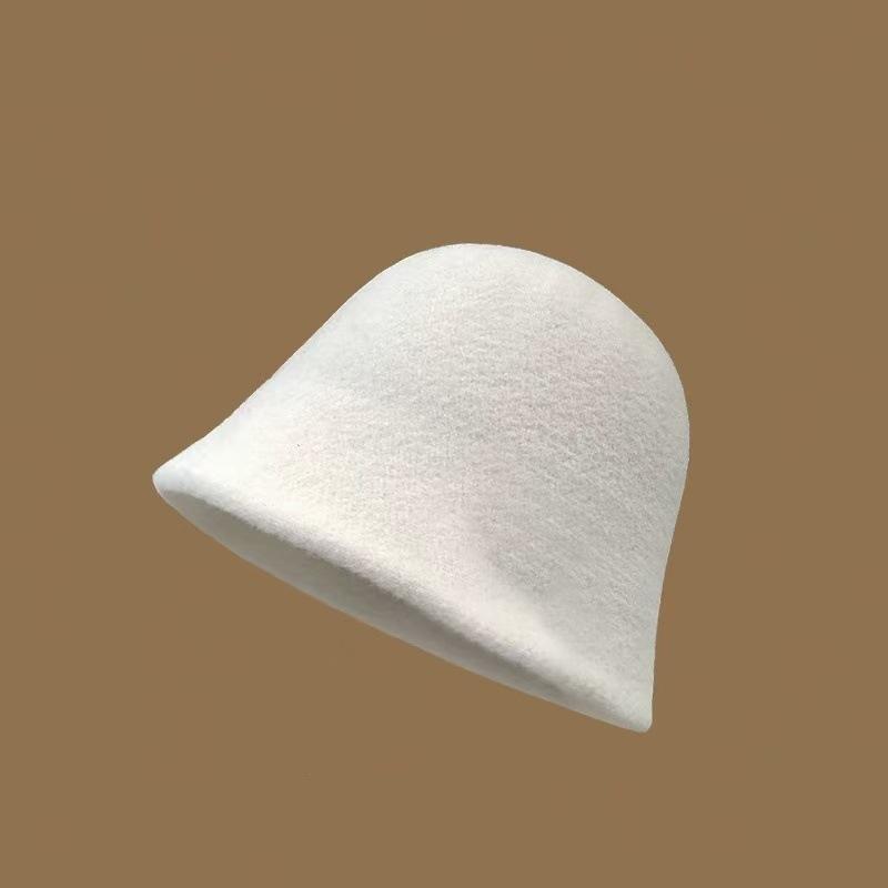 Premium sense bucket hat autumn and winter women's new wool hat winter warm basin hat show face small bucket hat
