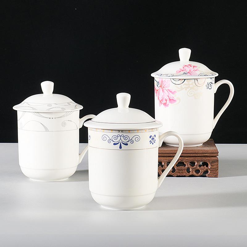 Baifenbai Home Furnishing Hotel Hotel Ceramic Water Cup Gift Cup Office Meeting Teacup Drinking Cup Lid Set Mug Engraving
