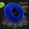 3pcs/Set High Quality Artificial Fur Car Auto Long Plush Warm Steering Wheel Handbrake Cover Blue