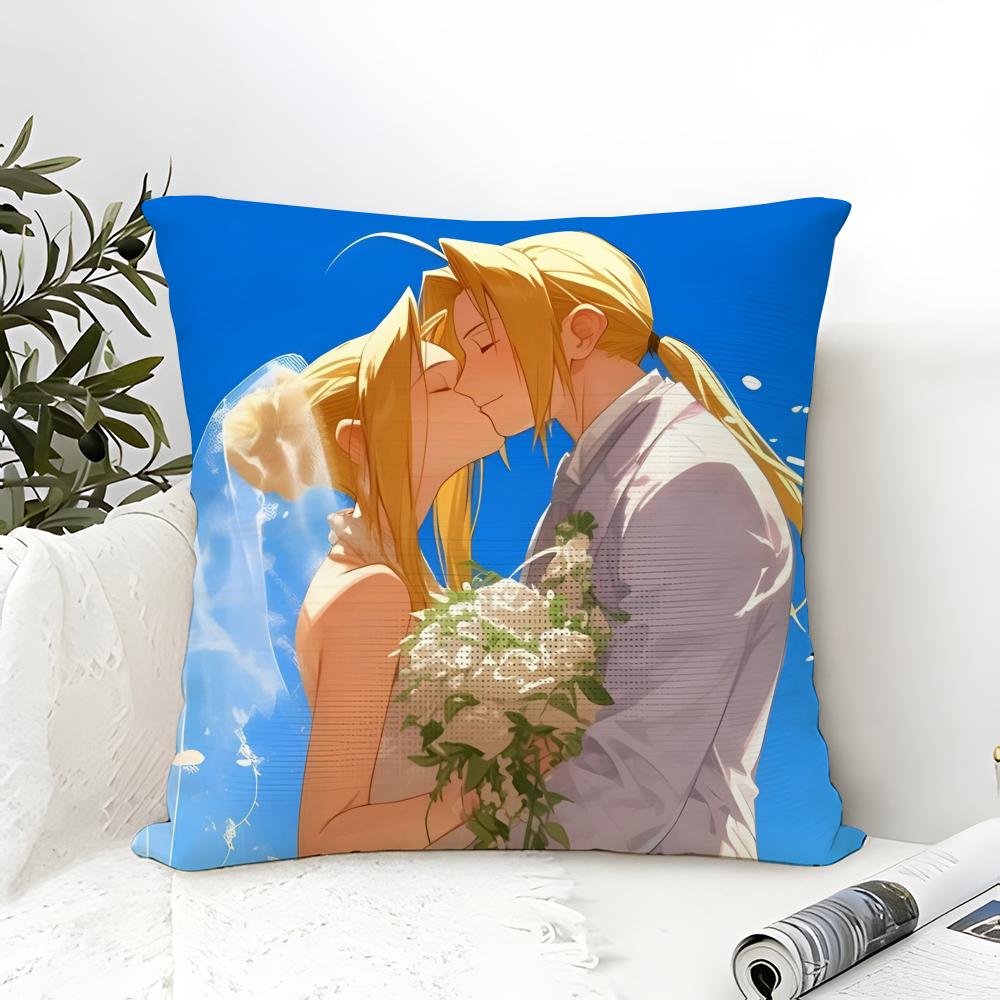 FAFullmetal Alchemist Brotherhood Pillow Case Cotton Linen Fabric Square Zipper Pillowcase Home Decorative Living Room