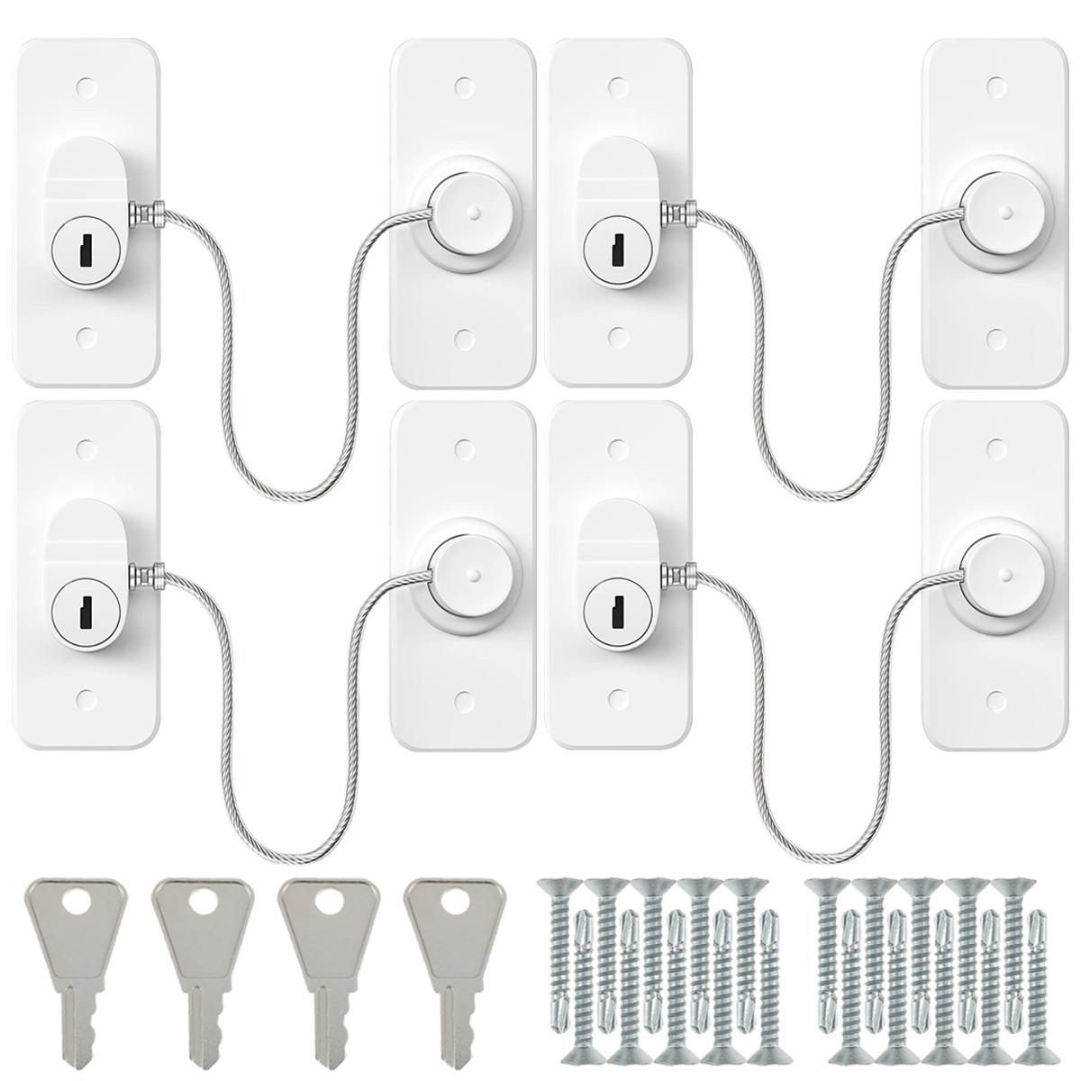

4Pcs Baby Safety Lock Self Adhesive Window Restrictor with Screw & Key Child Security Protection for Refrigerator Window Cabinet
