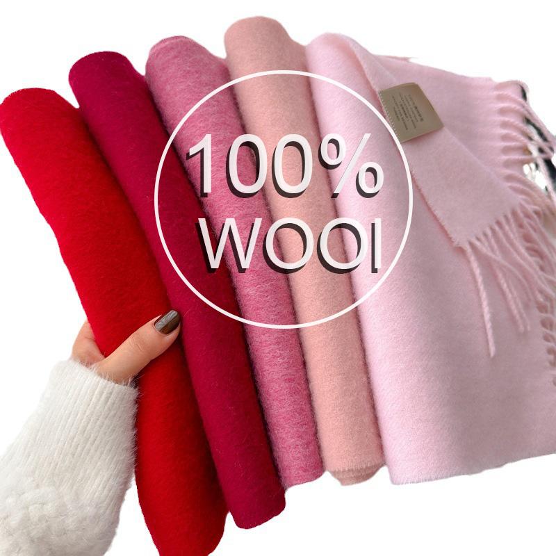 Luxury Winter 100% Wool Scarf Women Cashmere Handkerchief Warm Pashmina Female Shawl Solid Wrap Soft Bufanda Scarves Stole