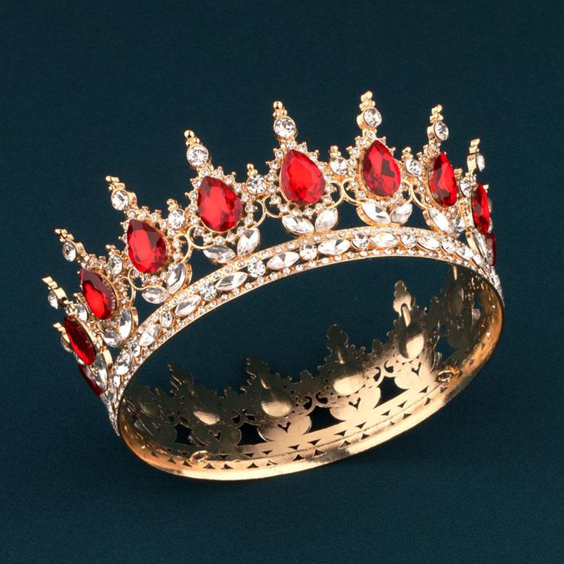 

Alloy Rhinestones Big Round Crown European Style Bride Wedding Dress Shape Colorful Crown Wedding Jewelry Model Crown