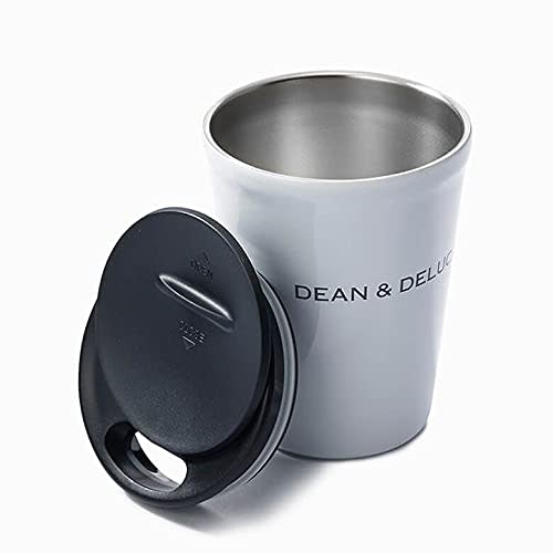 DEAN & DELUCA Stainless Steel Tumbler, White, 260ml, with Lid, Insulates Against Cold or Hot Drinks, Wide Mouth, 8.5 x 12.2cm