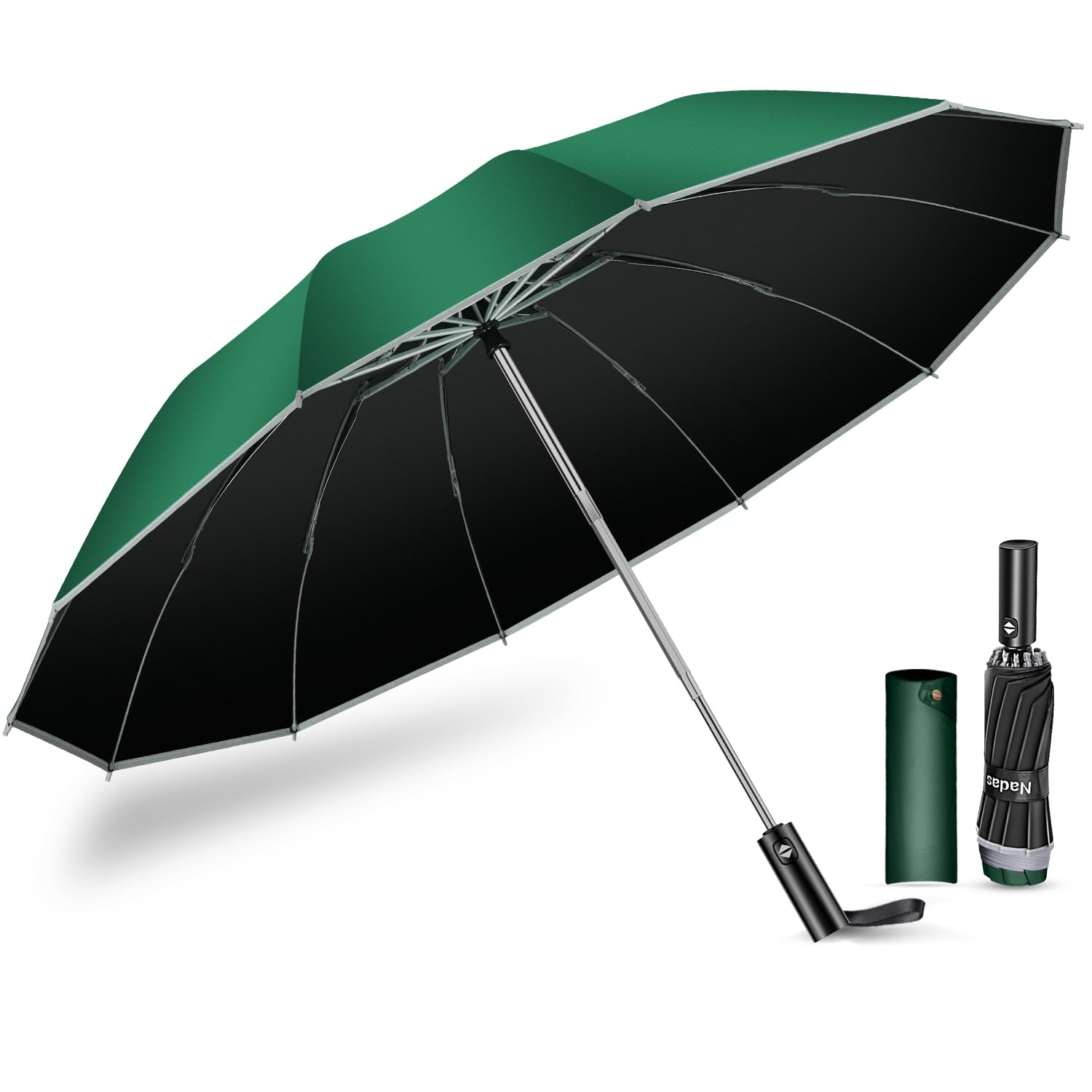 

Folding Umbrella Enhanced Extra Large 12 Automatic Reverse Folding Large Typhoon Rainy Season Super Water Sun and Rain UV Folding Umbrella for Men and зелений